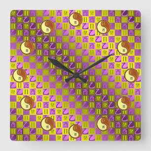 Gemini & Wood Rooster Square Wall Clock