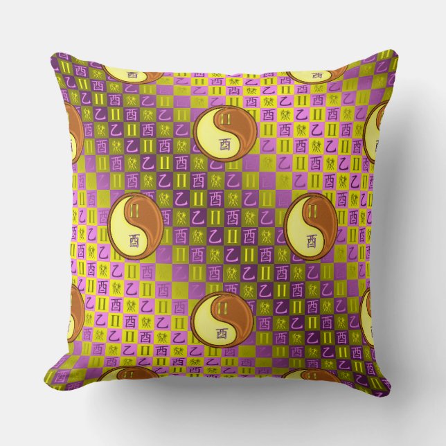 Gemini & Wood Rooster Throw Pillow (Front)