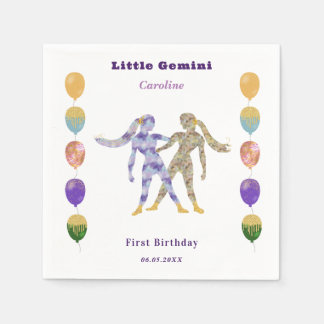 Gemini Zodiac 1st Birthday Balloons & Artistic Napkin