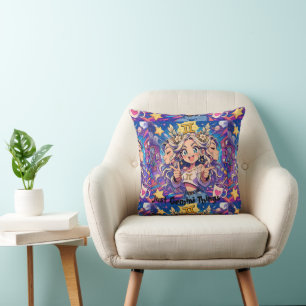 Gemini Zodiac Anime Girl Aesthetic Kawaii Throw Pillow