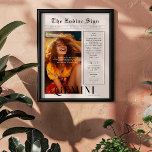 Gemini | Zodiac Astrology Photo Newspaper Poster<br><div class="desc">This birthday zodiac poster is styled to look like a sleek newspaper cover that features your own photo and information. Perfect for friends & family to wish them a happy day on turning one year older. With recipients name, and birthday and zodiac sign personality traits included, this poster makes the...</div>