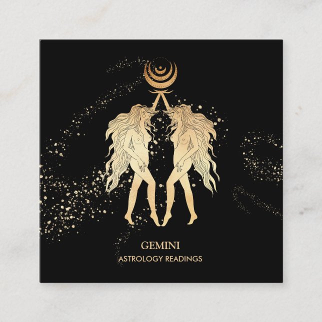 *~* GEMINI |  Zodiac Astrology Readings Moon Twins Square Business Card (Front)