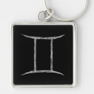Gemini. Zodiac Astrology Sign. Black. Keychain