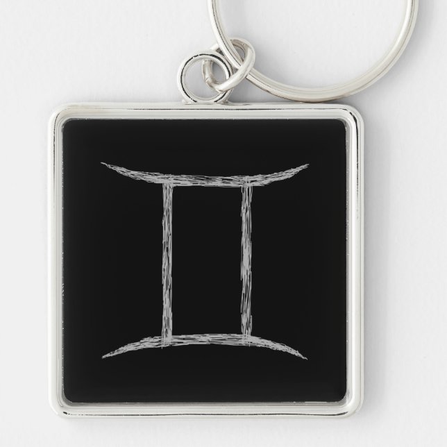 Gemini. Zodiac Astrology Sign. Black. Keychain (Front)