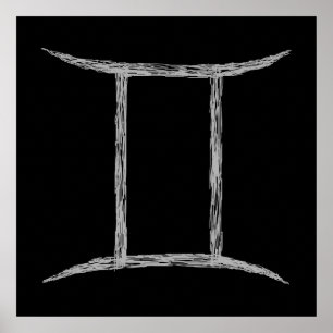 Gemini. Zodiac Astrology Sign. Black. Poster