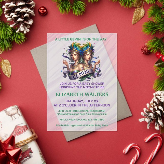 Gemini Zodiac Baby Shower Lavender and Green Acrylic Invitations (Insitu (Holiday))