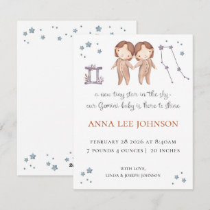 Gemini Zodiac Birth Announcement