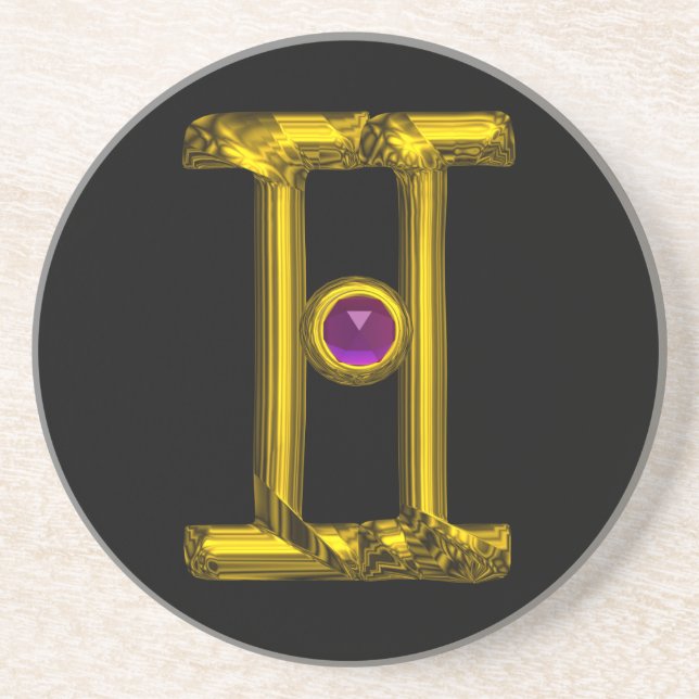GEMINI ZODIAC BIRTHDAY JEWEL Purple Alexandrite Coaster (Front)
