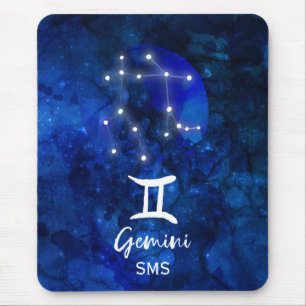 Gemini Zodiac Constellation Blue Galaxy Monogram Mouse Pad