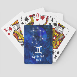 Gemini Zodiac Constellation Blue Galaxy Monogram Playing Cards