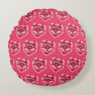 Gemini Zodiac Coquette Heart Birthday Cake Round Pillow