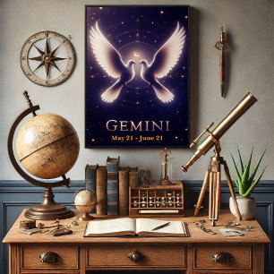 Gemini Zodiac Doves in Harmony Poster