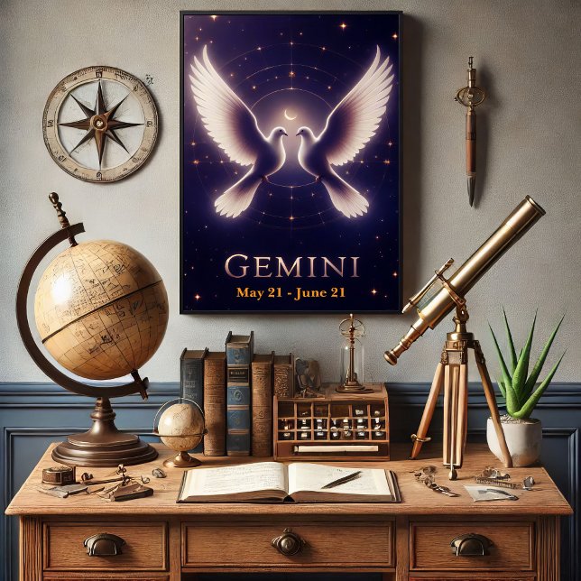 Gemini Zodiac Doves in Harmony Poster (Creator Uploaded)