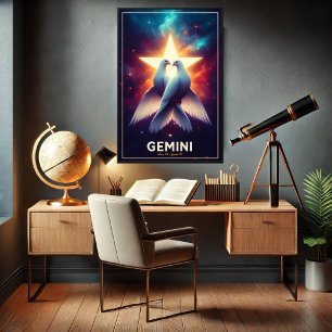 Gemini Zodiac Doves in Harmony Poster