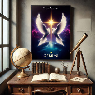 Gemini Zodiac Doves in Harmony Poster