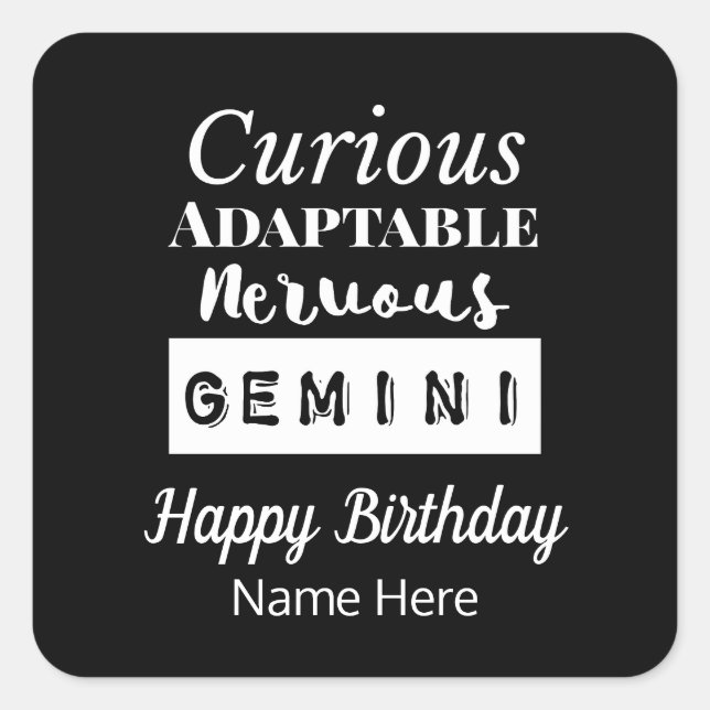 Gemini Zodiac Fun Characteristics Birthday Square Sticker (Front)
