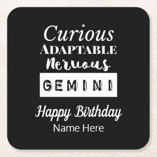 Gemini Zodiac Fun Fun Characteristics Birthday Square Paper Coaster
