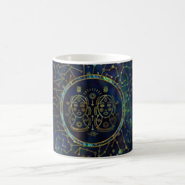 Gemini Zodiac Gold Abalone on Constellation Coffee Mug (Center)