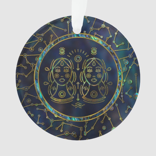 Gemini Zodiac Gold Abalone on Constellation Ornament (Front)