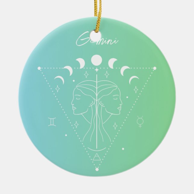 Gemini zodiac horoscope star sign gradient ceramic ornament (Front)