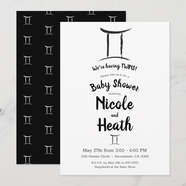 Gemini Zodiac May June Astrology Baby Shower Invitation (Front/Back)