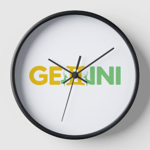 Gemini Zodiac Minimalist Typography Green Yellow Clock