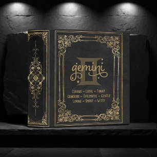 Gemini Zodiac   Ornamental Black and Gold Album Binder