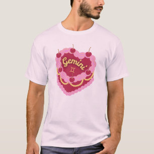 Gemini Zodiac Pastel Heart Birthday Cake T-Shirt