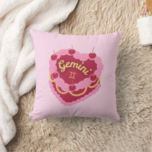 Gemini Zodiac Pastel Heart Birthday Cake Throw Pillow