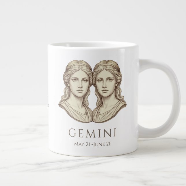 Gemini Zodiac Personalized Name & Birth Date Large Coffee Mug (Right)