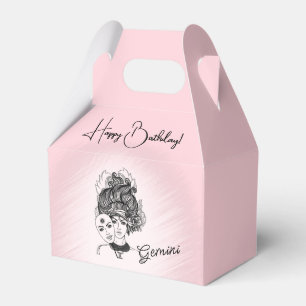 Gemini Zodiac Pink Happy Birthday Name Favor Box