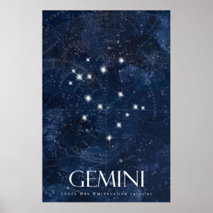 Gemini Zodiac Poster with name, star sign zodiac