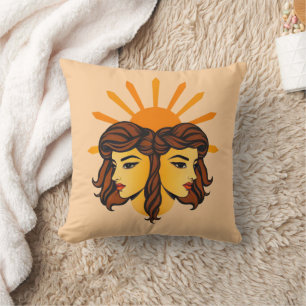 Gemini Zodiac Retro Art Throw Pillow