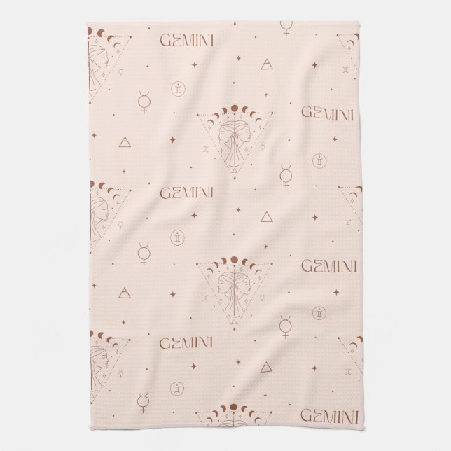 Gemini Zodiac Seamless Pattern – Celestial Twin 2 Kitchen Towel (Vertical)