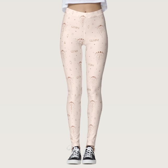 Gemini Zodiac Seamless Pattern – Celestial Twin 2 Leggings (Front)