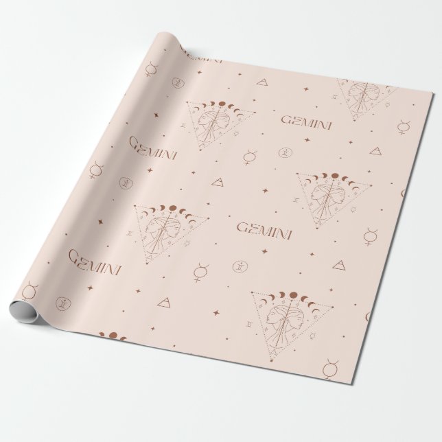 Gemini Zodiac Seamless Pattern – Celestial Twin 2 Wrapping Paper (Unrolled)