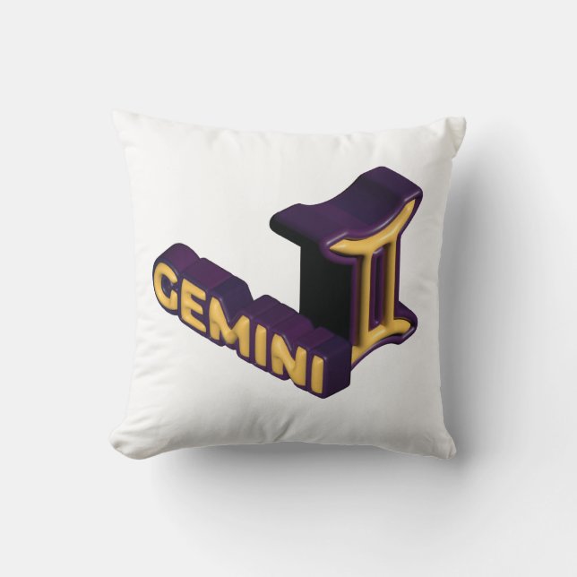 Gemini Zodiac Sign and Text Design Throw Pillow (Front)