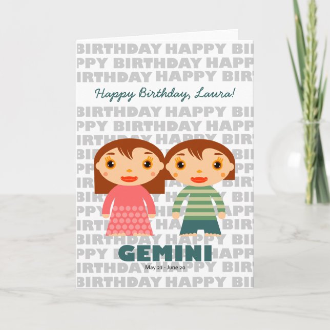 Gemini  Zodiac Sign Birthday Card (Front)