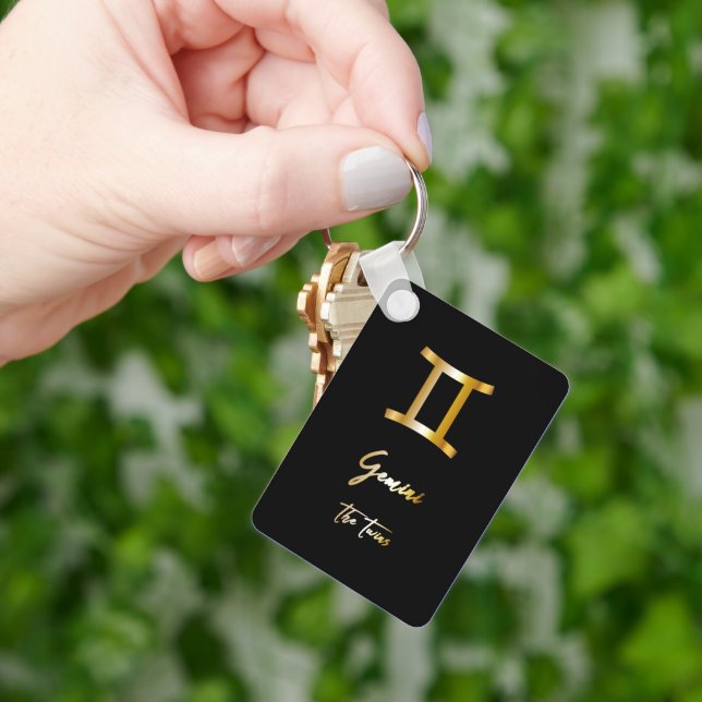 Gemini Zodiac Sign, Black & Gold Keychain (Hand)