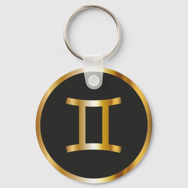 Gemini Zodiac Sign, Black & Gold Keychain (Front)