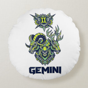Gemini Zodiac Sign Cyber Mechanical Mecha Beast Round Pillow