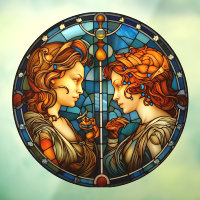 Gemini Zodiac Sign Faux Stained Glass Window Cling