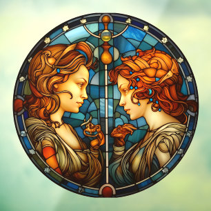 Gemini Zodiac Sign Faux Stained Glass Window Cling