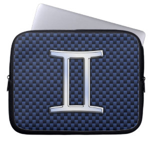 Gemini Zodiac Sign on Blue Carbon Fiber Style Laptop Sleeve