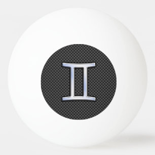 Gemini Zodiac Sign on Charcoal Carbon Fiber Print Ping Pong Ball