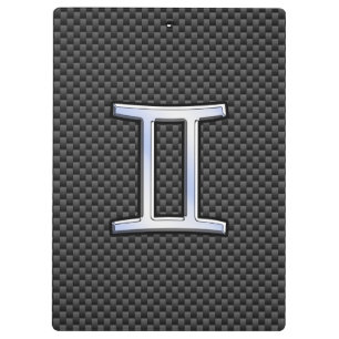Gemini Zodiac Sign on Charcoal Carbon Fibre Print Clipboard