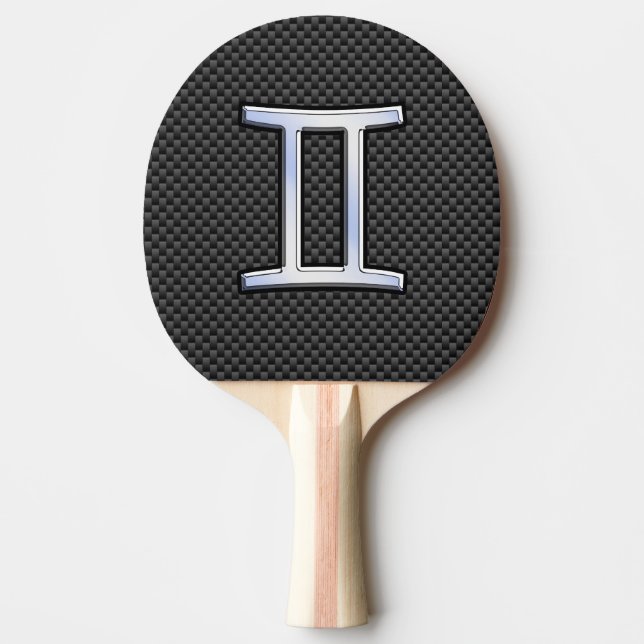 Gemini Zodiac Sign on Charcoal Carbon Fibre Print Ping Pong Paddle (Front)