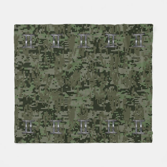 Gemini Zodiac Sign on Green Digital Camo Fleece Blanket (Front (Horizontal))