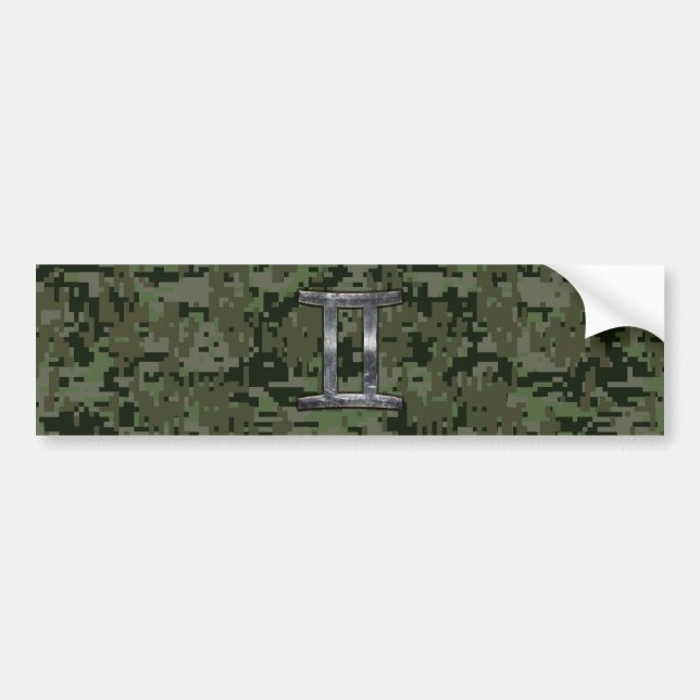 Gemini Zodiac Sign on Green Digital Camouflage Bumper Sticker (Front)