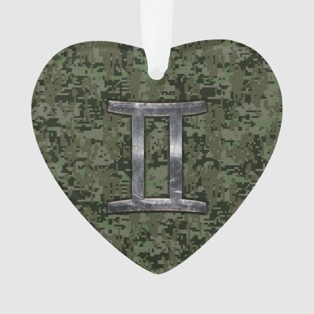 Gemini Zodiac Sign on Green Digital Camouflage Ornament (Front)